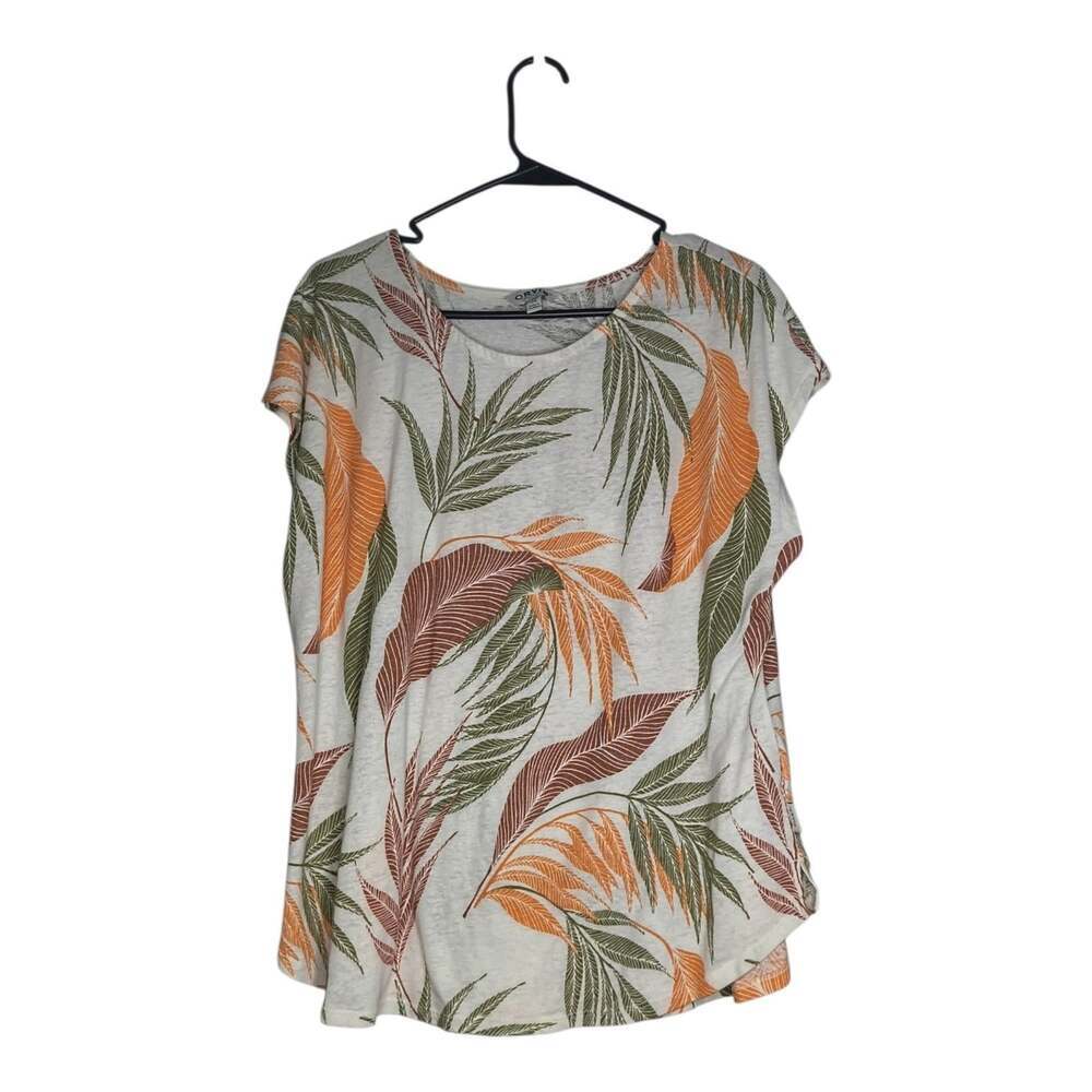 Orvis Women's Summer Spring Printed Linen Polyester Tee Shirt Top Size Large
